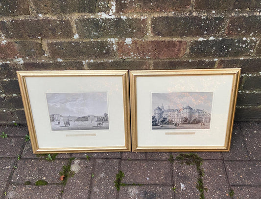 stuttgart castles in vintage prints.  both framed in vintage wooden gilt frames. schloss stuttgart