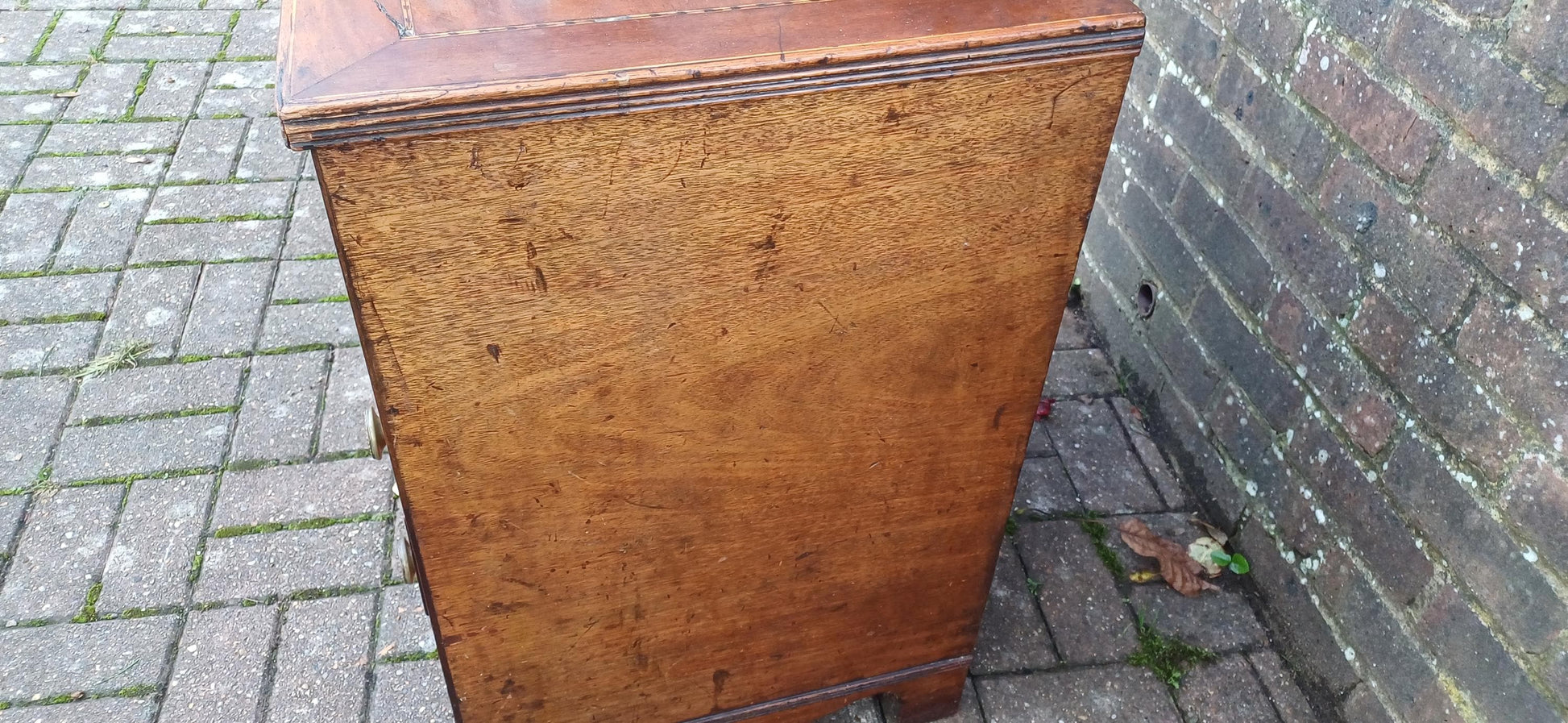 Georgian Early Victorian Mahogany Inlaid and Oak Cupboard with Drawers Sideboard