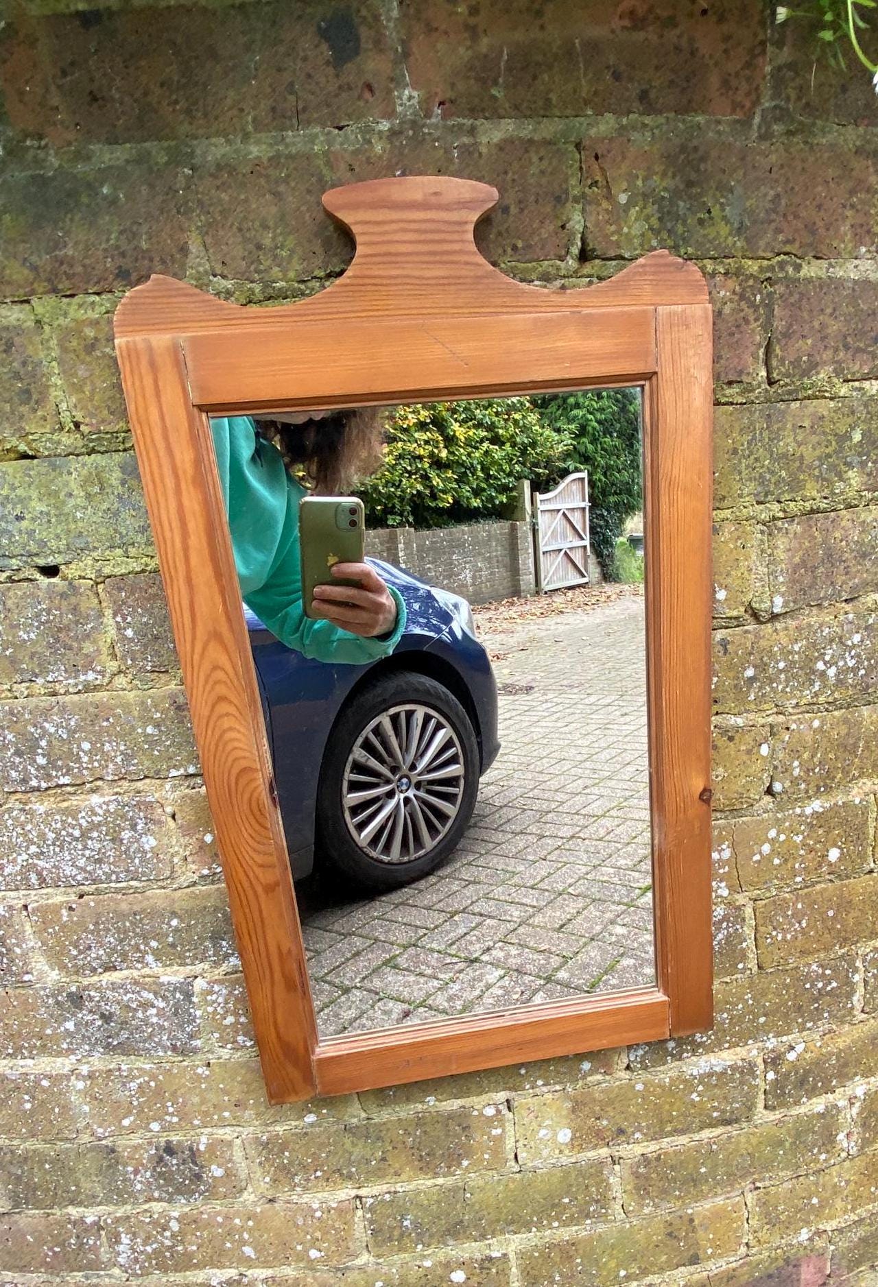 rustic pine vintage mirror in vgc; vanity mirror, bathroom or bedroom mirror
