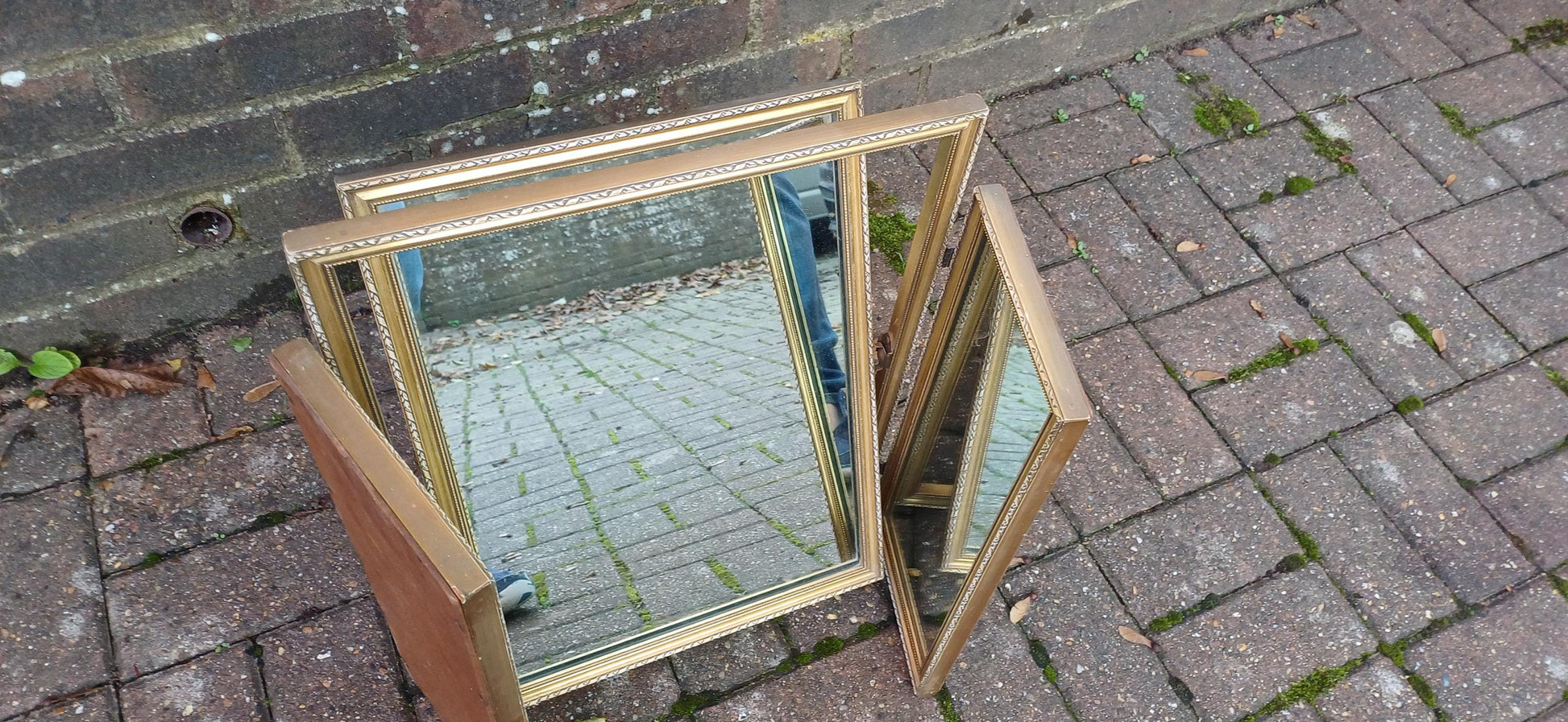 Vintage Retro Classic Gold Gilt 70s Adjustable Triple Mirror
