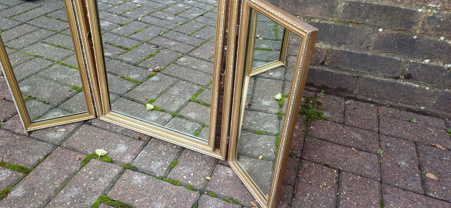 Vintage Retro Classic Gold Gilt 70s Adjustable Triple Mirror