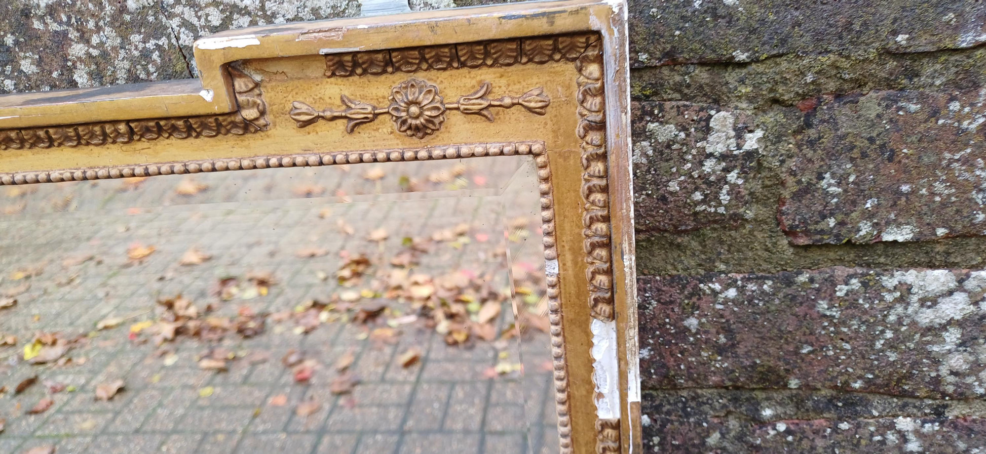 Large Unique Distressed Vintage Victorian Gold Gilt Decorative Mirror
