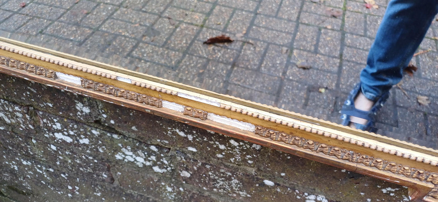 Large Unique Distressed Vintage Victorian Gold Gilt Decorative Mirror