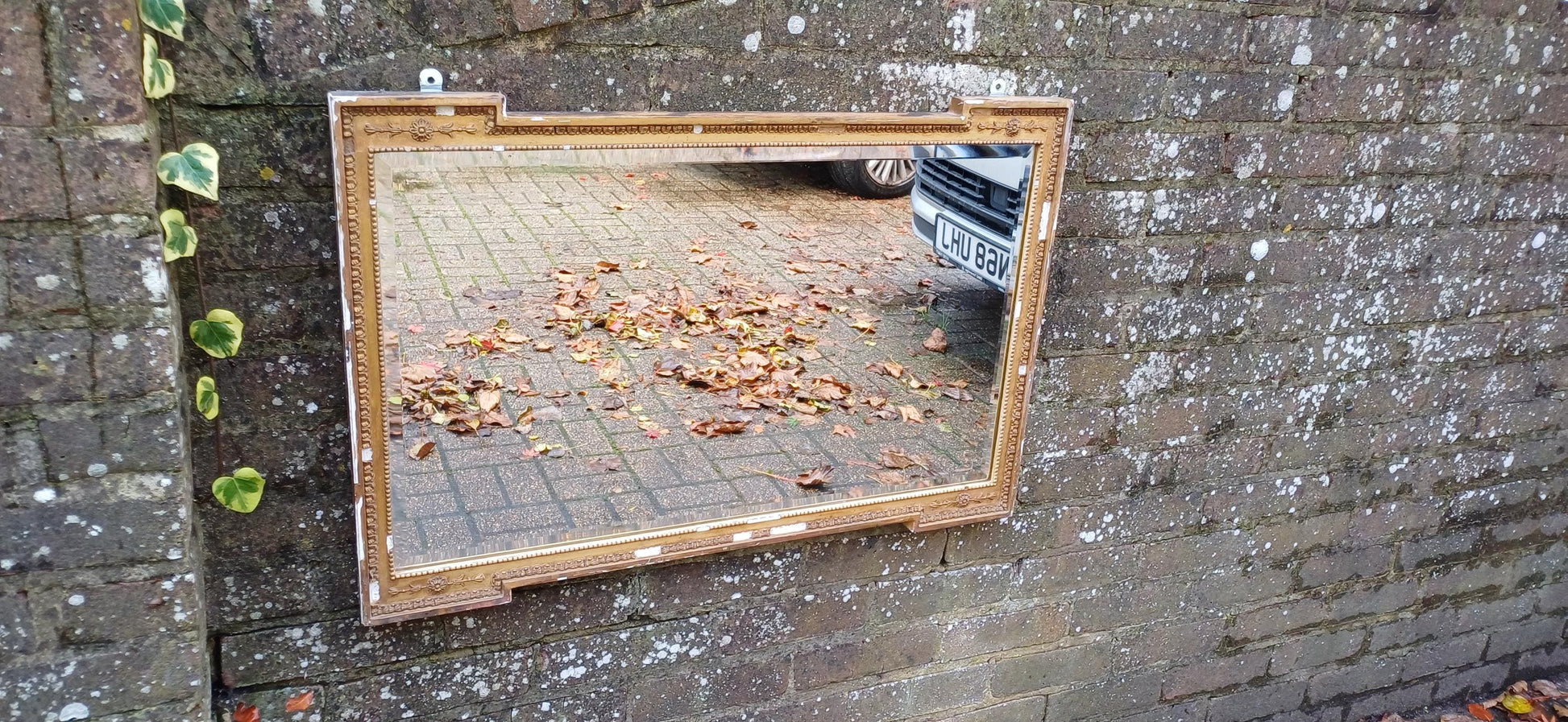 Large Unique Distressed Vintage Victorian Gold Gilt Decorative Mirror