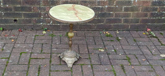 Classic 70s Vintage Retro Faux Onyx and Ornate Gold Occasional Side Table Kitsch.
