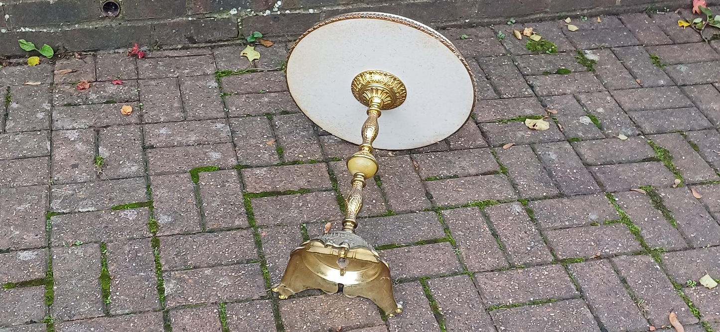 Classic 70s Vintage Retro Faux Onyx and Ornate Gold Occasional Side Table Kitsch.