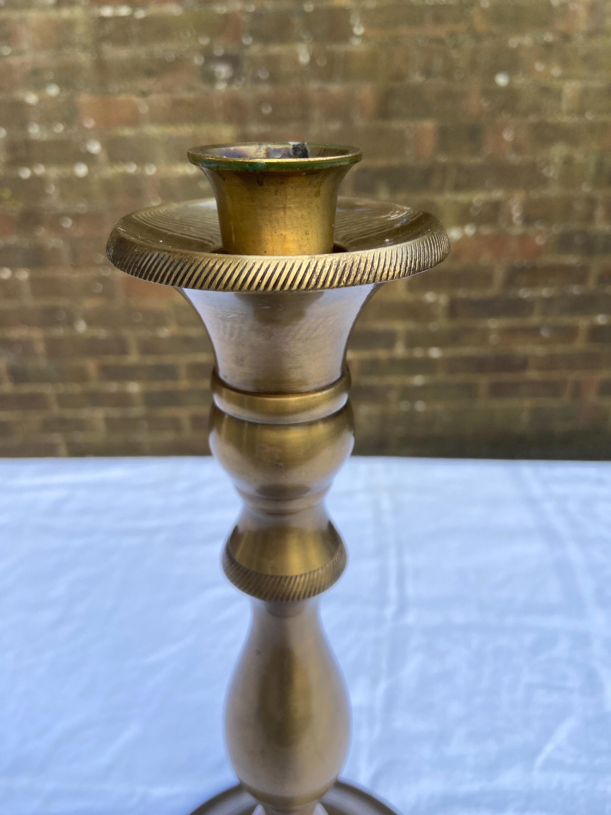 Indian solid brass vintage tall candlestick candle holder (32cm tall)