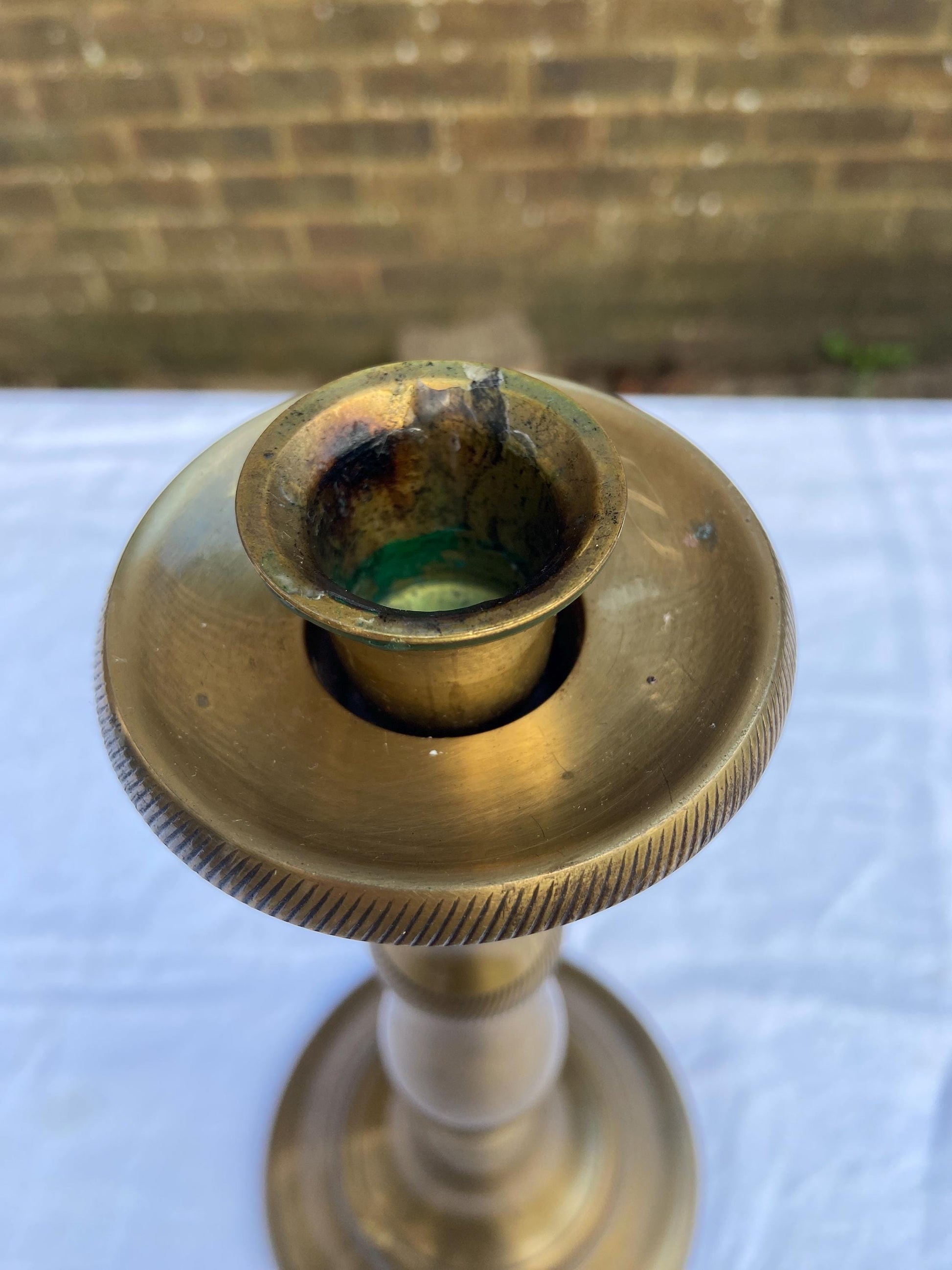Indian solid brass vintage tall candlestick candle holder (32cm tall)