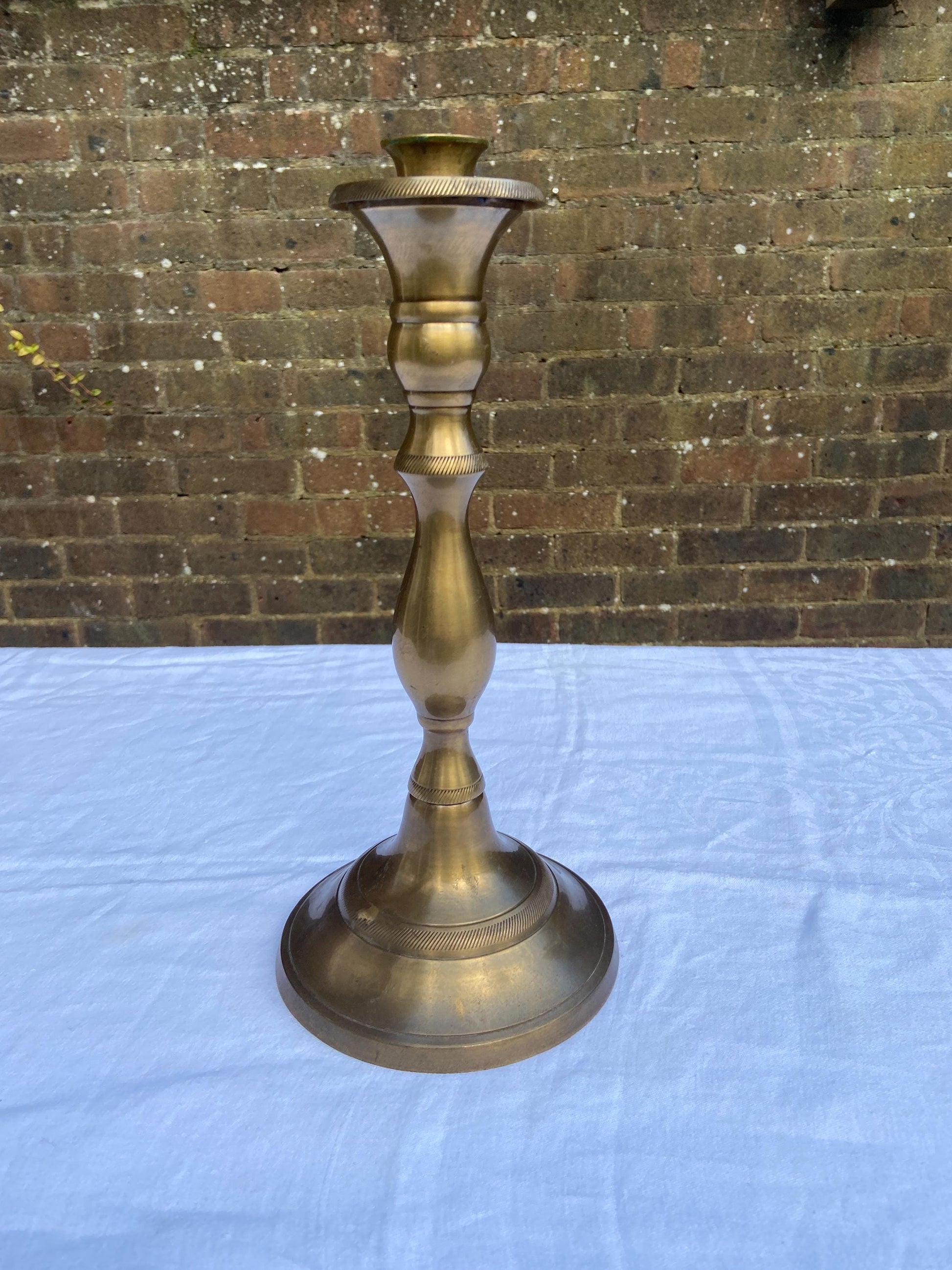 Indian solid brass vintage tall candlestick candle holder (32cm tall)