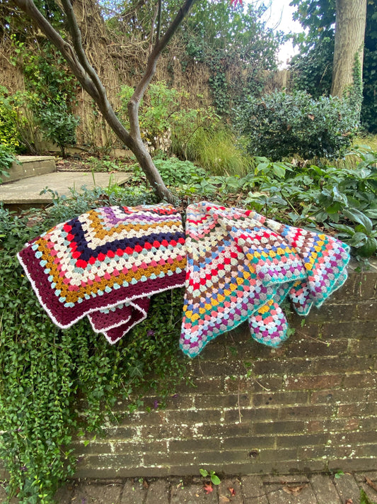 Authentic vintage crocheted small blankets, baby blankets, chair throws (approx 106cm sq) - different colours