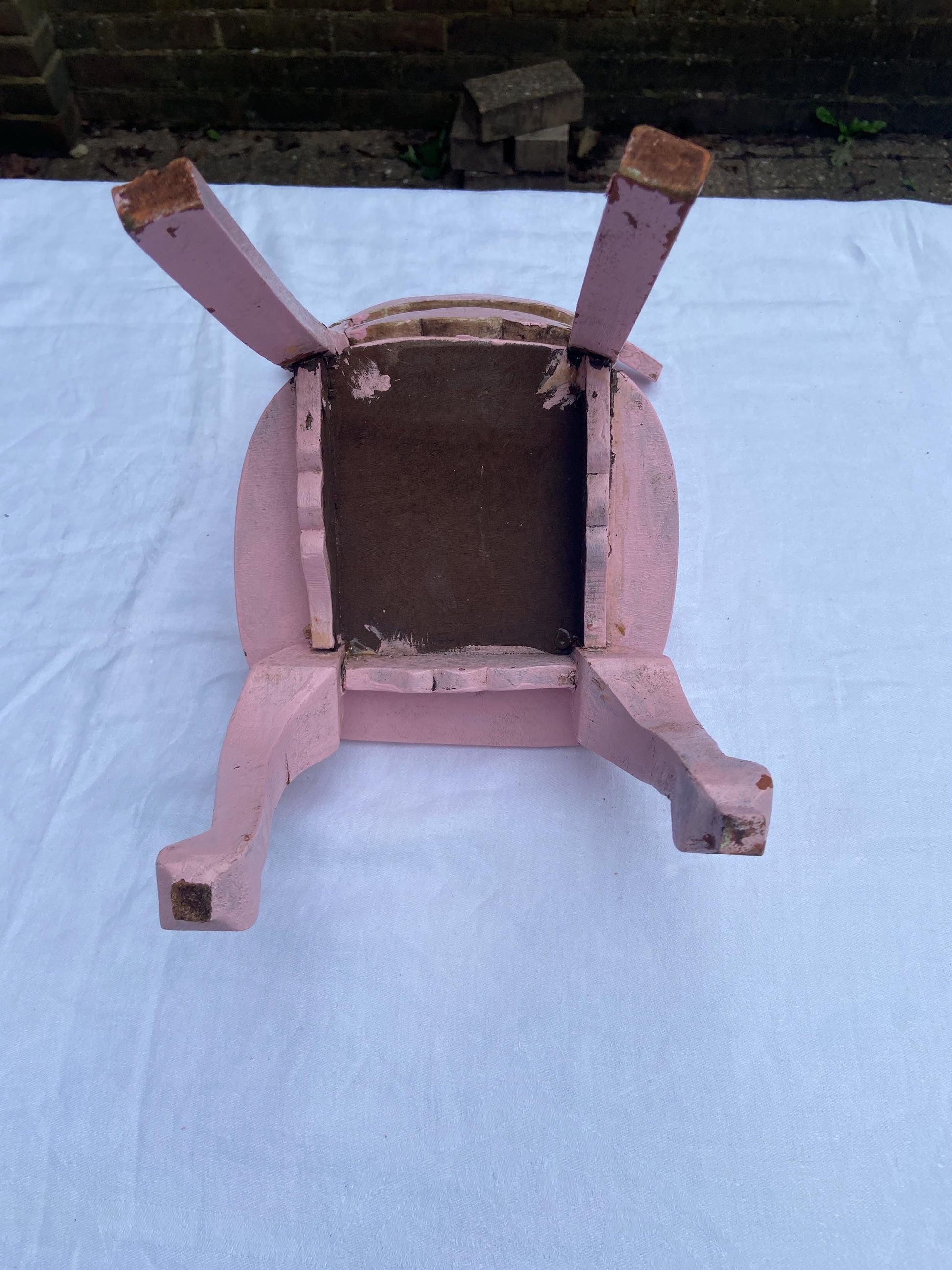 Doll's chair, vintage, upcycling project - pink wooden doll chair project