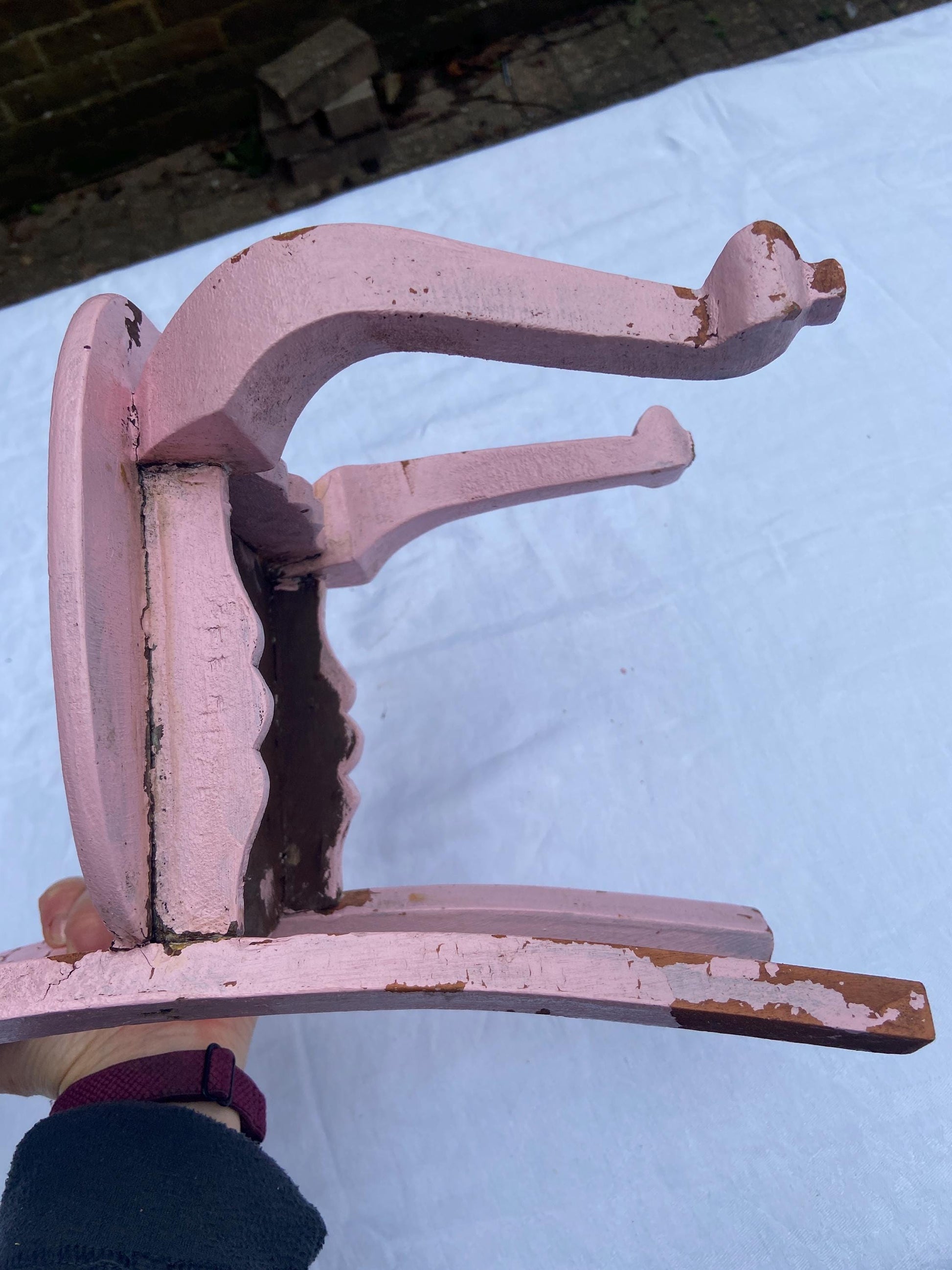 Doll's chair, vintage, upcycling project - pink wooden doll chair project