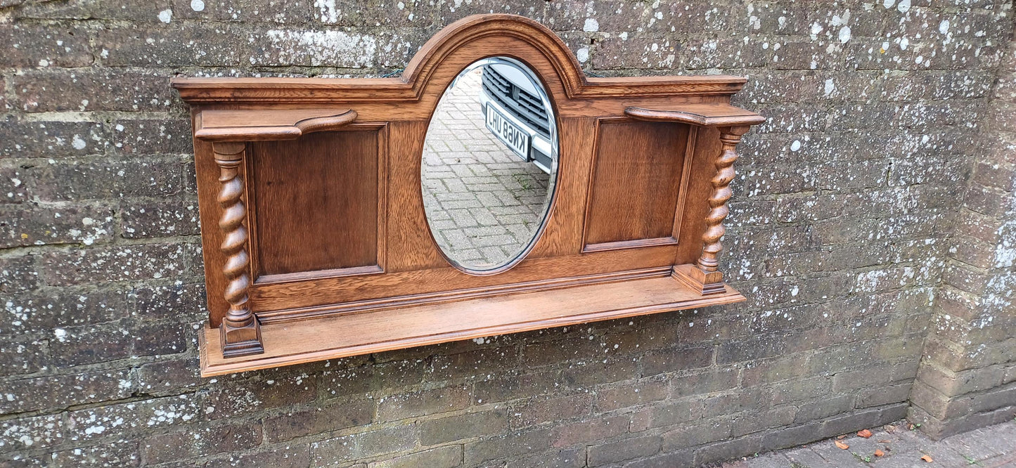 Elegant Upcycled Solid Oak Overmantel Mirror with Barley Twist Shelf & Bevelled Glass FREE HAND Delivery.