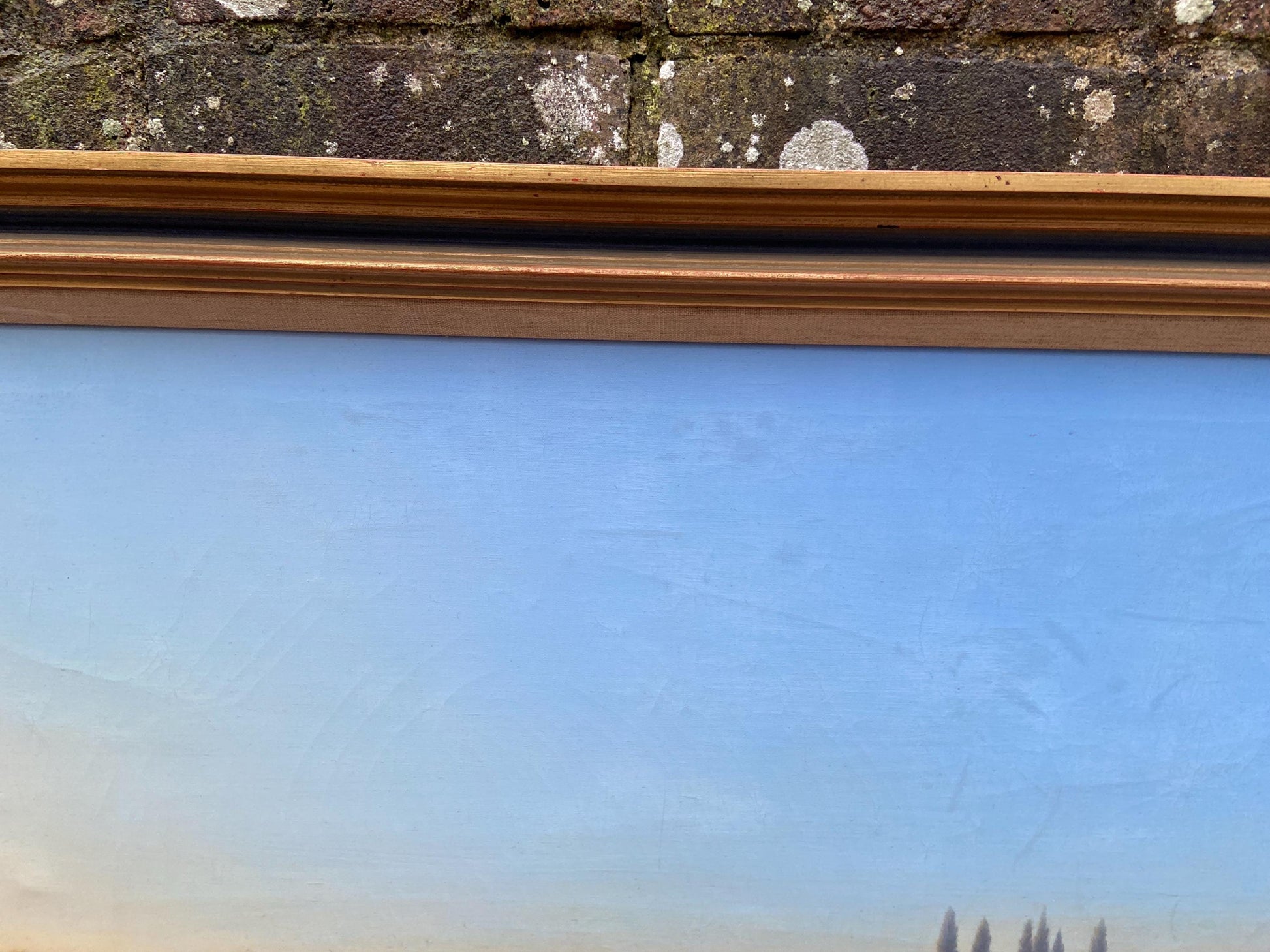 Very large Kenneth Howes Retro oil print on canvas “Early morning on the Loire” (97.5cm x 57.5cm)
