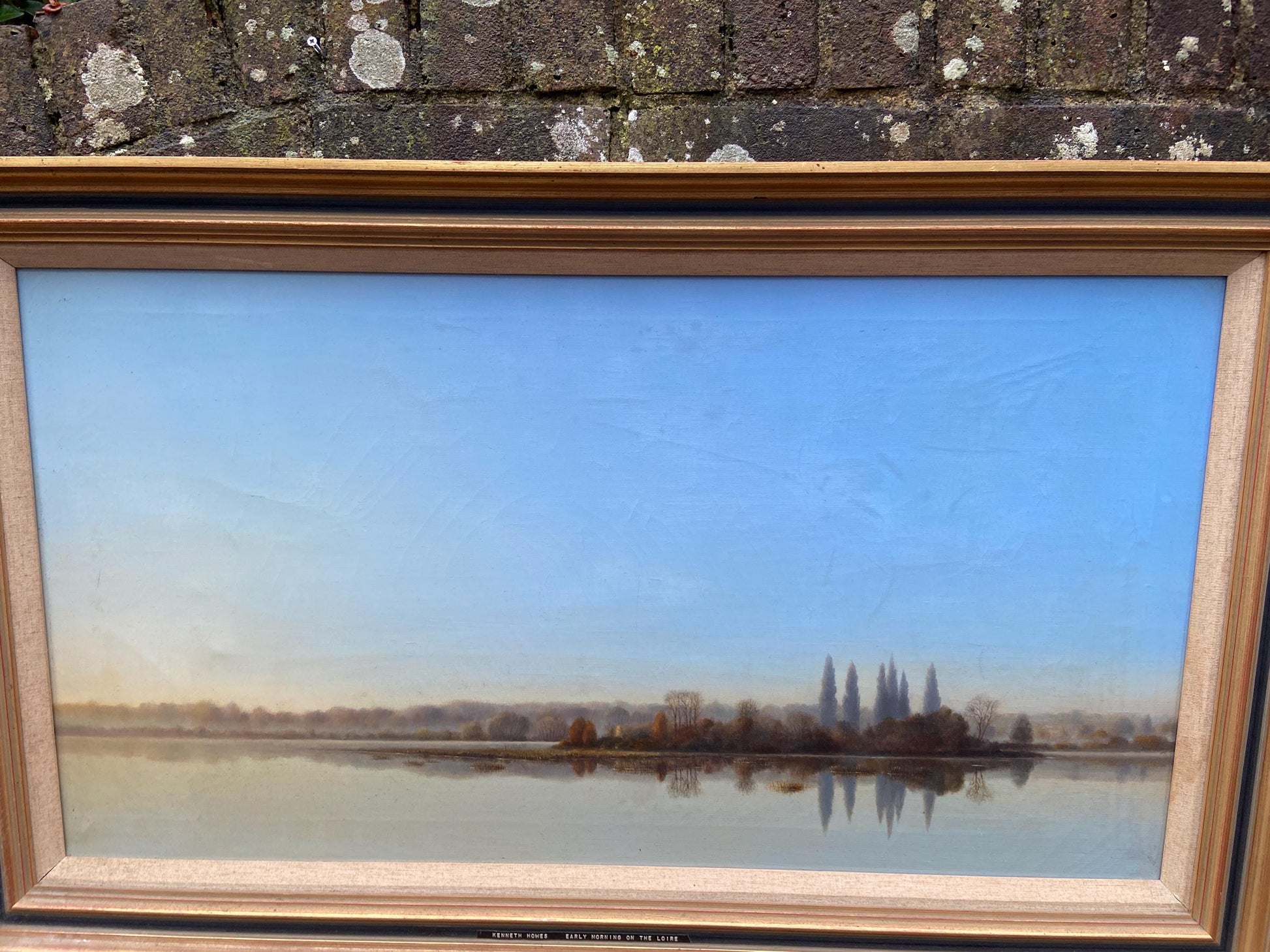 Very large Kenneth Howes Retro oil print on canvas “Early morning on the Loire” (97.5cm x 57.5cm)