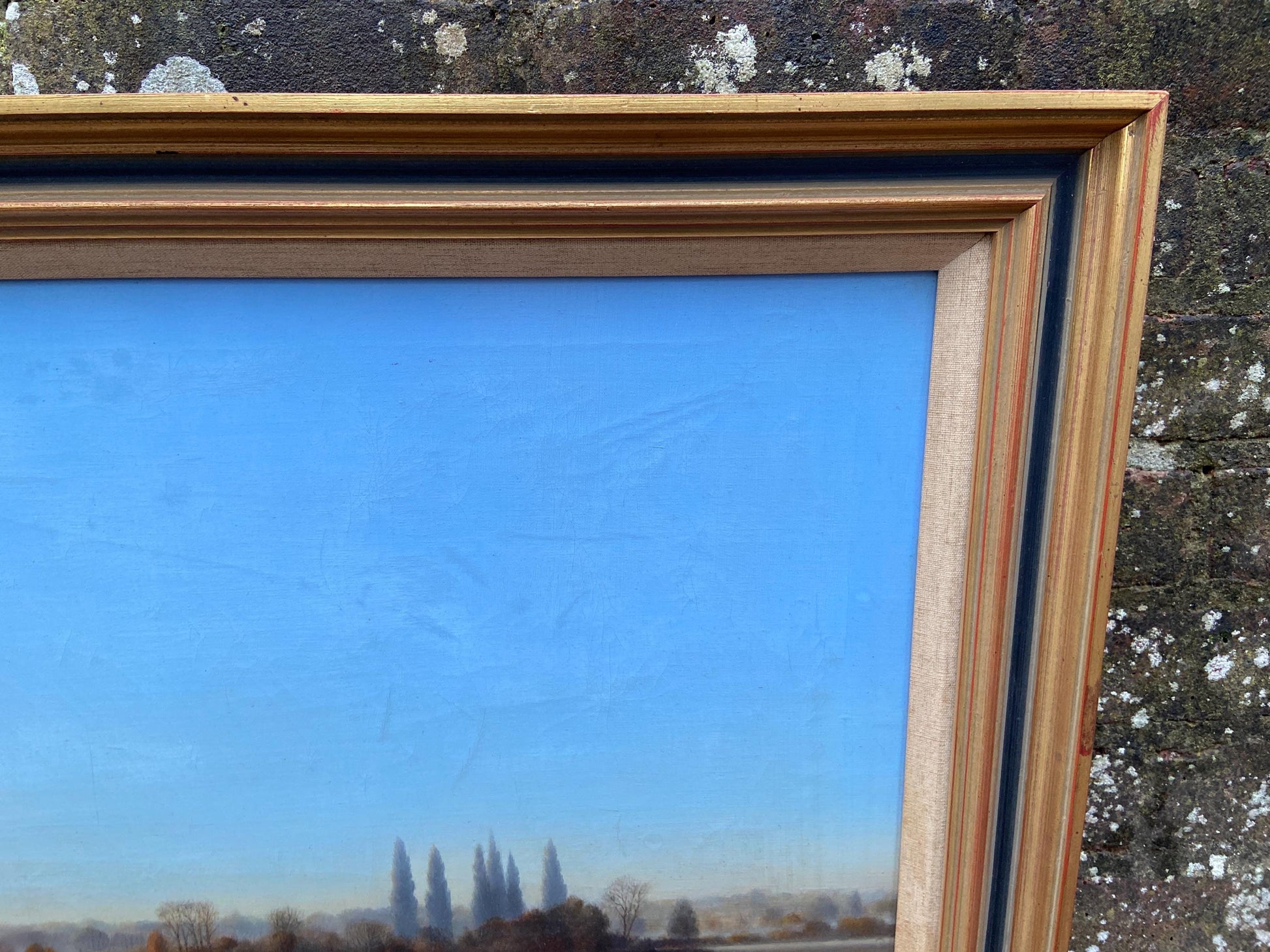 Very large Kenneth Howes Retro oil print on canvas “Early morning on the Loire” (97.5cm x 57.5cm)
