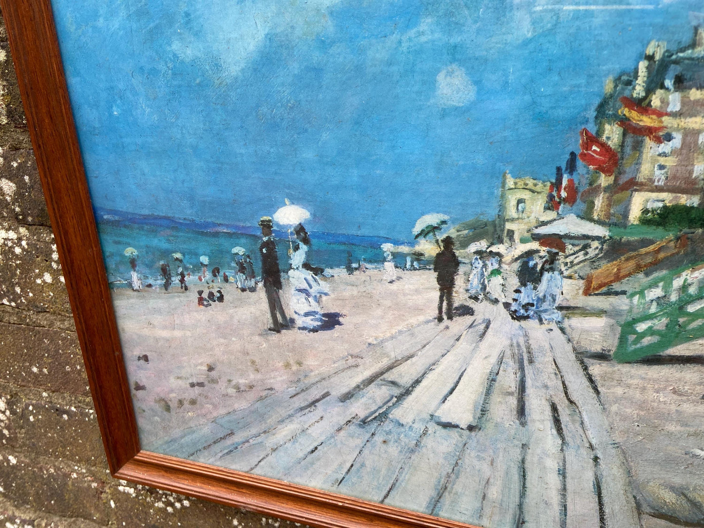 Monet's Vintage Print "The Boardwalk at Trouville" - large vintage print framed (65.5cm x 55cm)