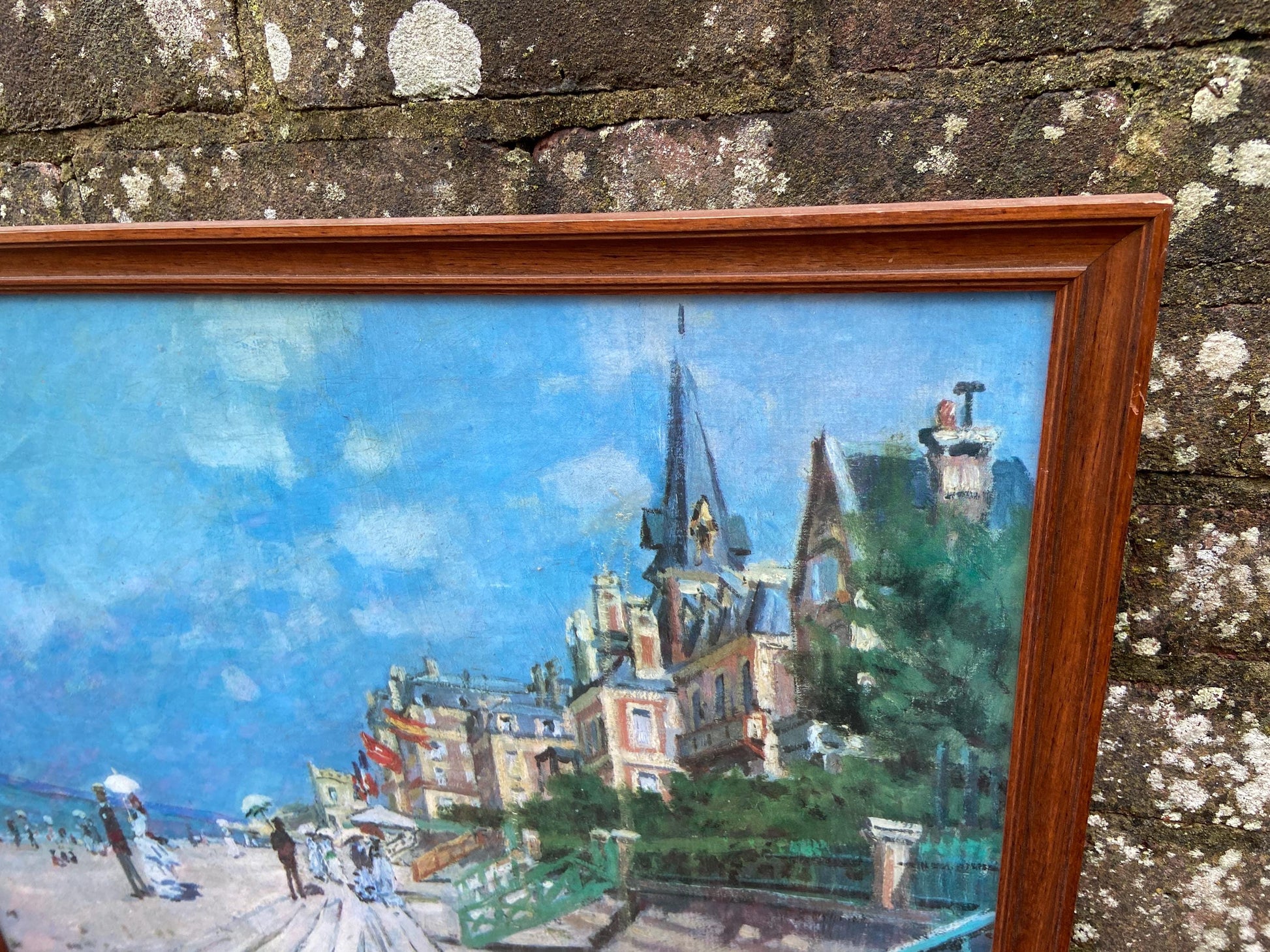 Monet's Vintage Print "The Boardwalk at Trouville" - large vintage print framed (65.5cm x 55cm)