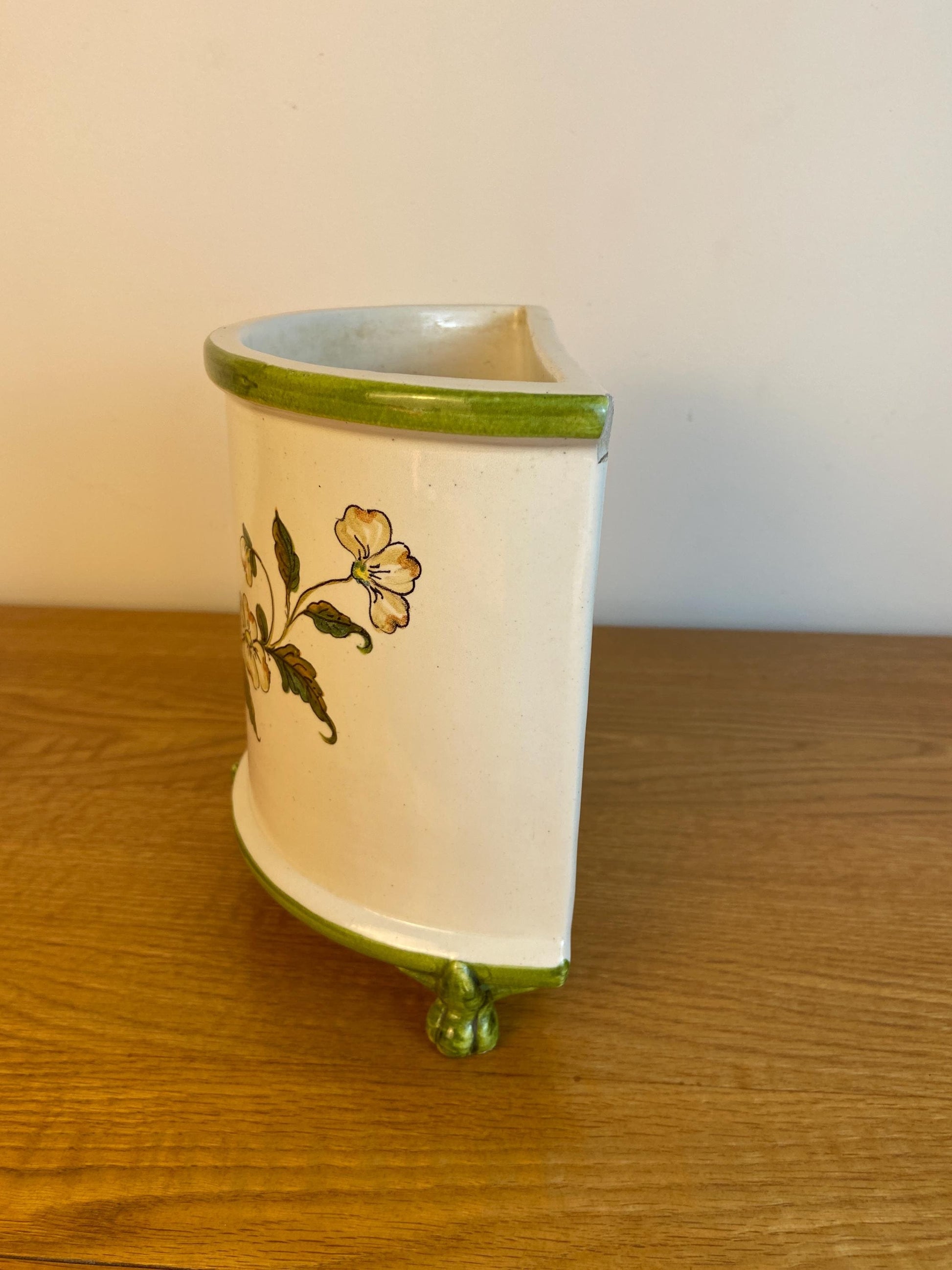 Vintage Bassano Italian handmade and hand painted ceramic Half Planter, Half Plant Pot, with a Red Cardinal bird on it 21cm x 19cm x 14cm