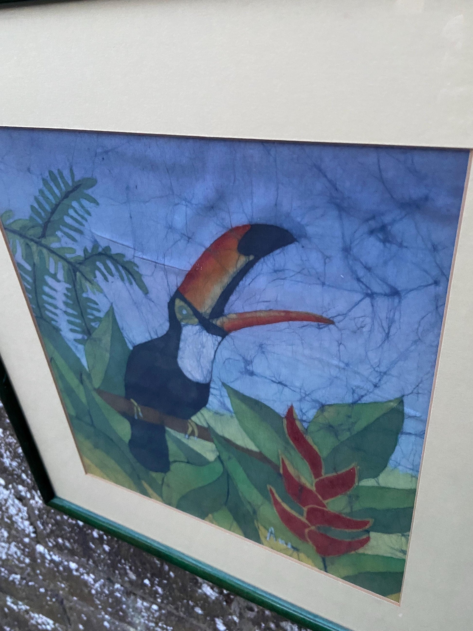 Vintage Batik Painting of a Toucan, in a glazed frame – Paradise Colours