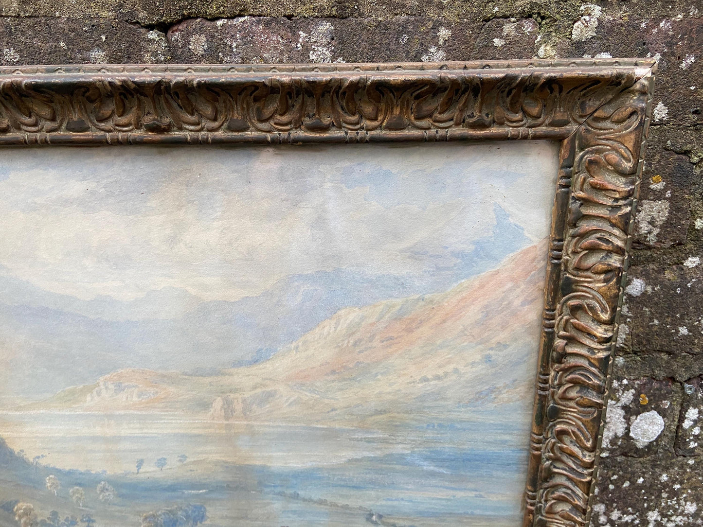 Antique watercolour of Welsh mountainside by R T J Chancellor, 1873 signed and dated, antique wooden gesso glazed frame