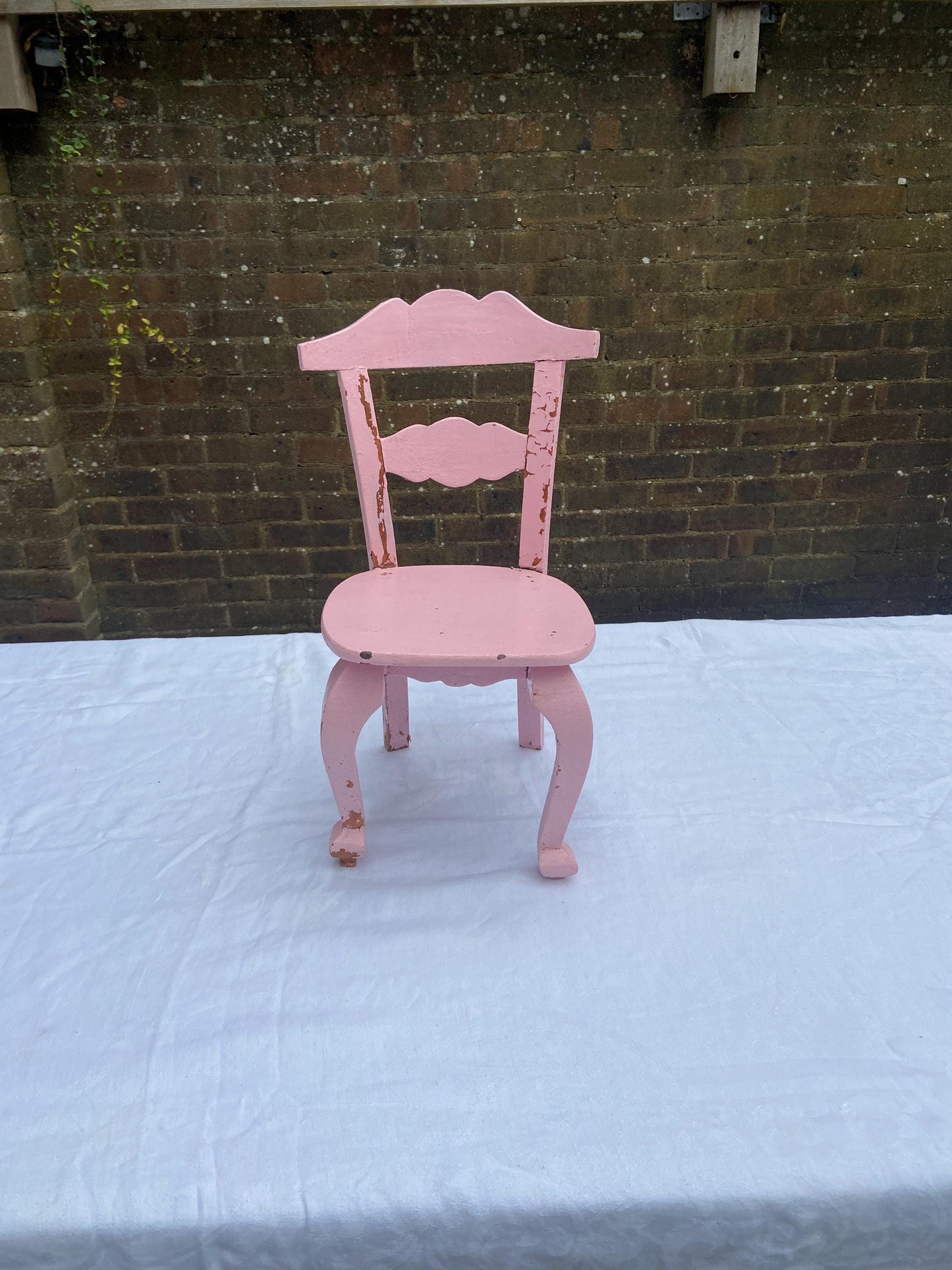 vintage wooden doll&#39;s chair.  painted pink but could be upcycled. doll&#39;s goldilocks pink chair