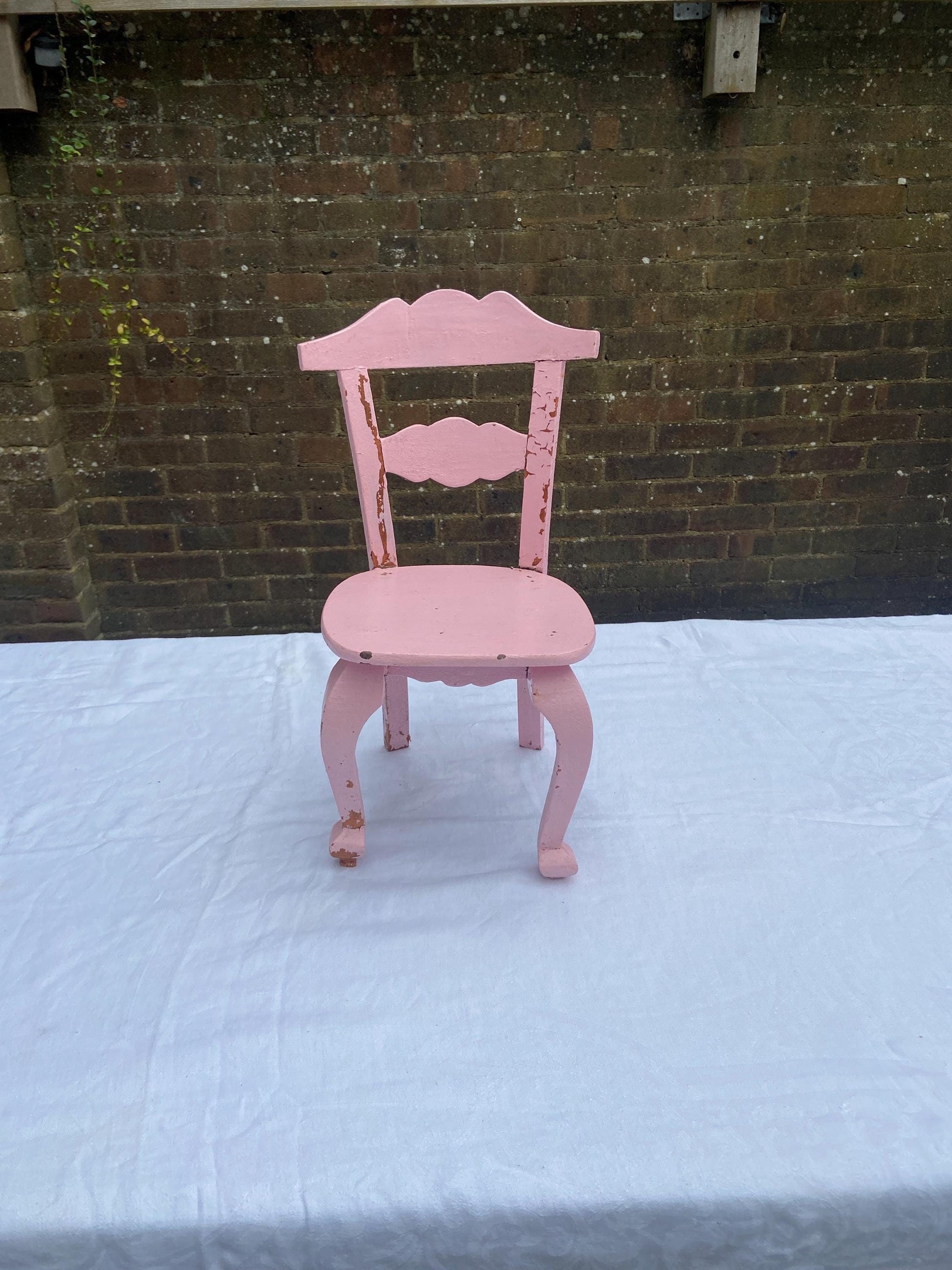 vintage wooden doll&#39;s chair.  painted pink but could be upcycled. doll&#39;s goldilocks pink chair