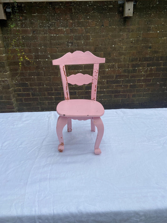 vintage wooden doll&#39;s chair.  painted pink but could be upcycled. doll&#39;s goldilocks pink chair