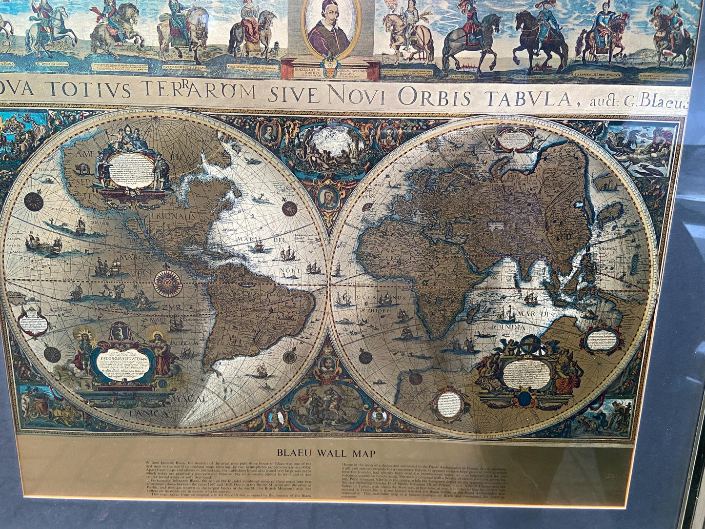 Blaeu Wall Map Vintage Print - authentic print with metallic detail in vintage frame