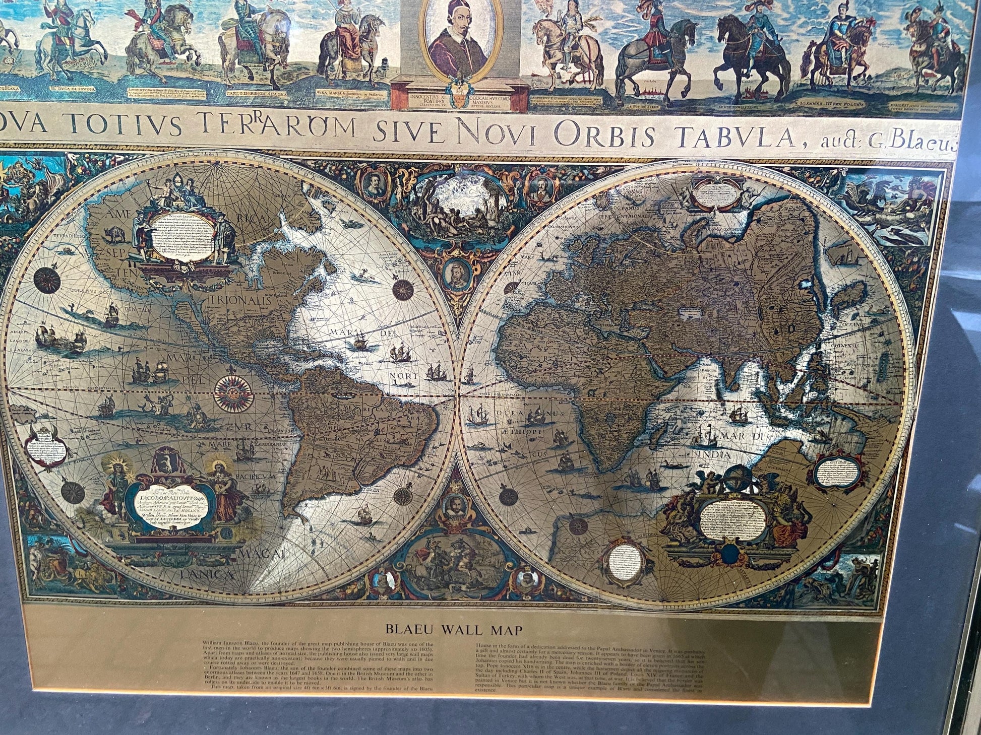 Blaeu Wall Map Vintage Print - authentic print with metallic detail in vintage frame