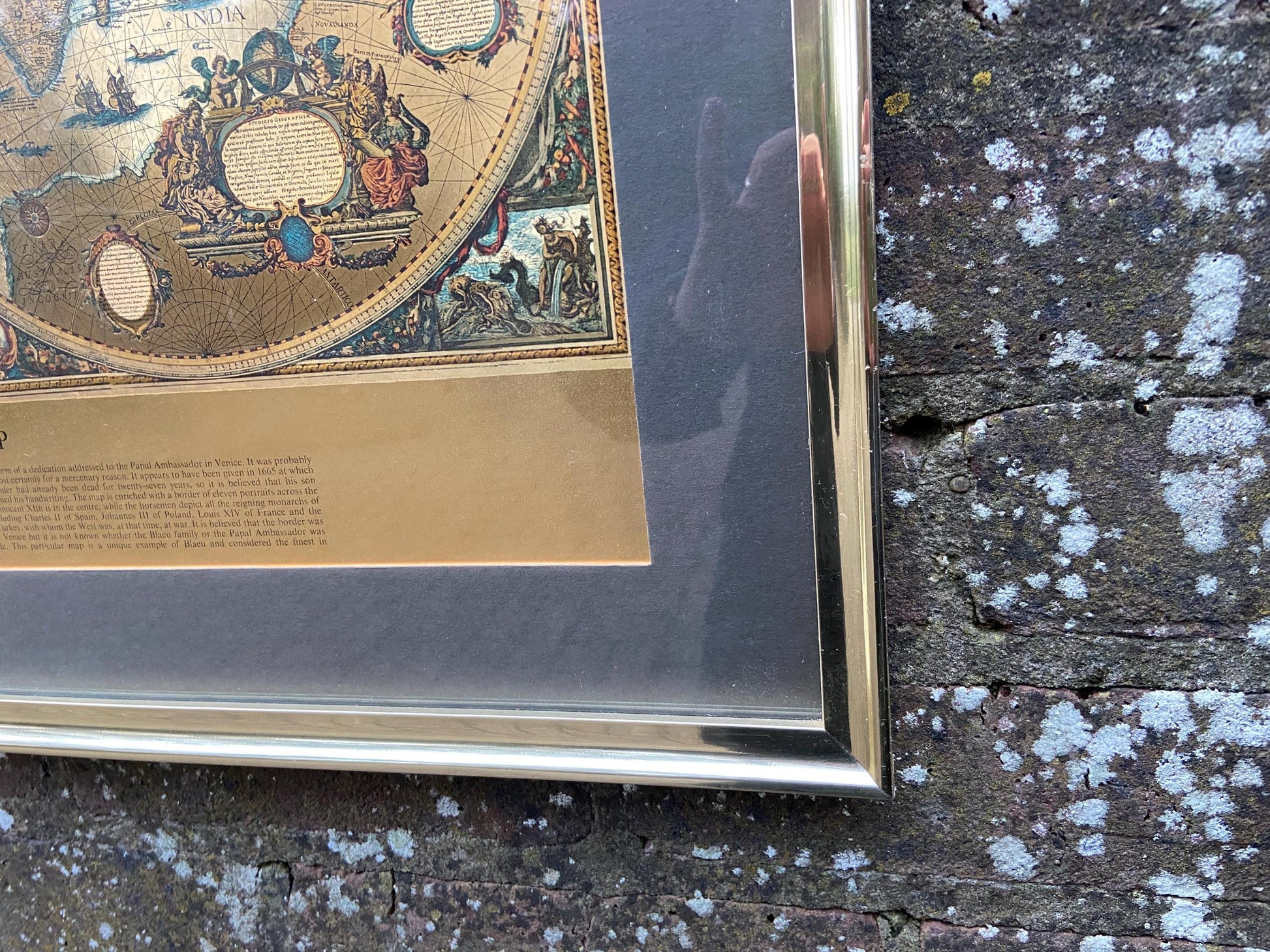 Blaeu Wall Map Vintage Print - authentic print with metallic detail in vintage frame