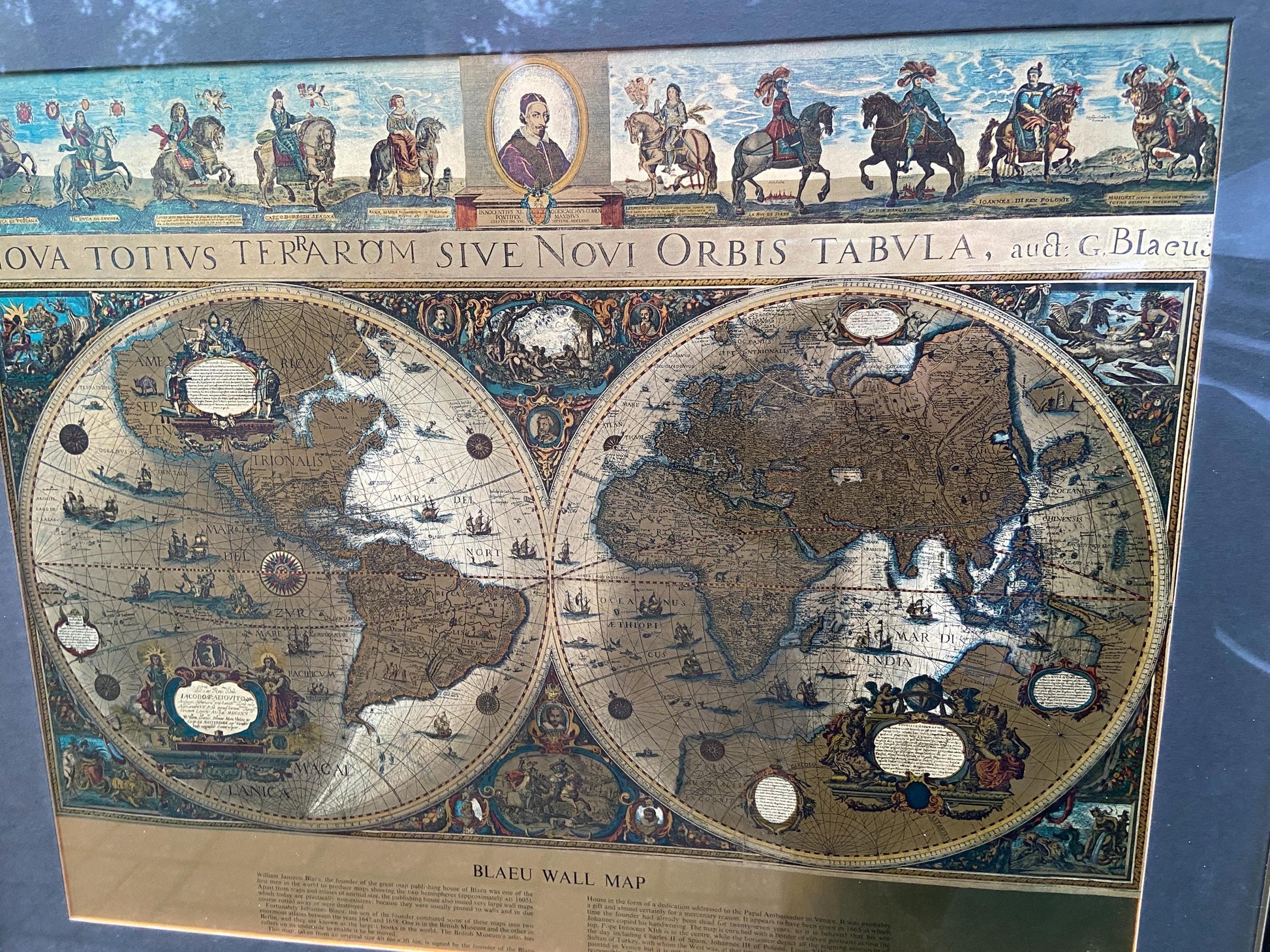 Blaeu Wall Map Vintage Print - authentic print with metallic detail in vintage frame