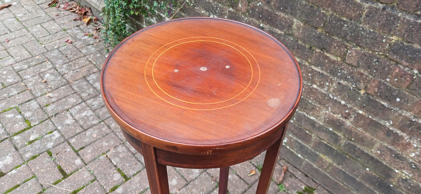 Vintage Inlaid Mahogany Plant Stand – Elegant Entryway Accent Furniture