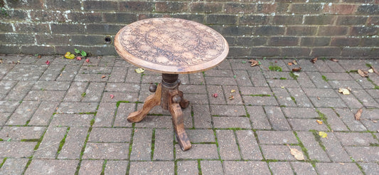 Beautiful Hand-Carved Middle Eastern Round Side Table – Vintage, Age-Worn Accent for Wine, Bedside, or Occasional Use Benares Style