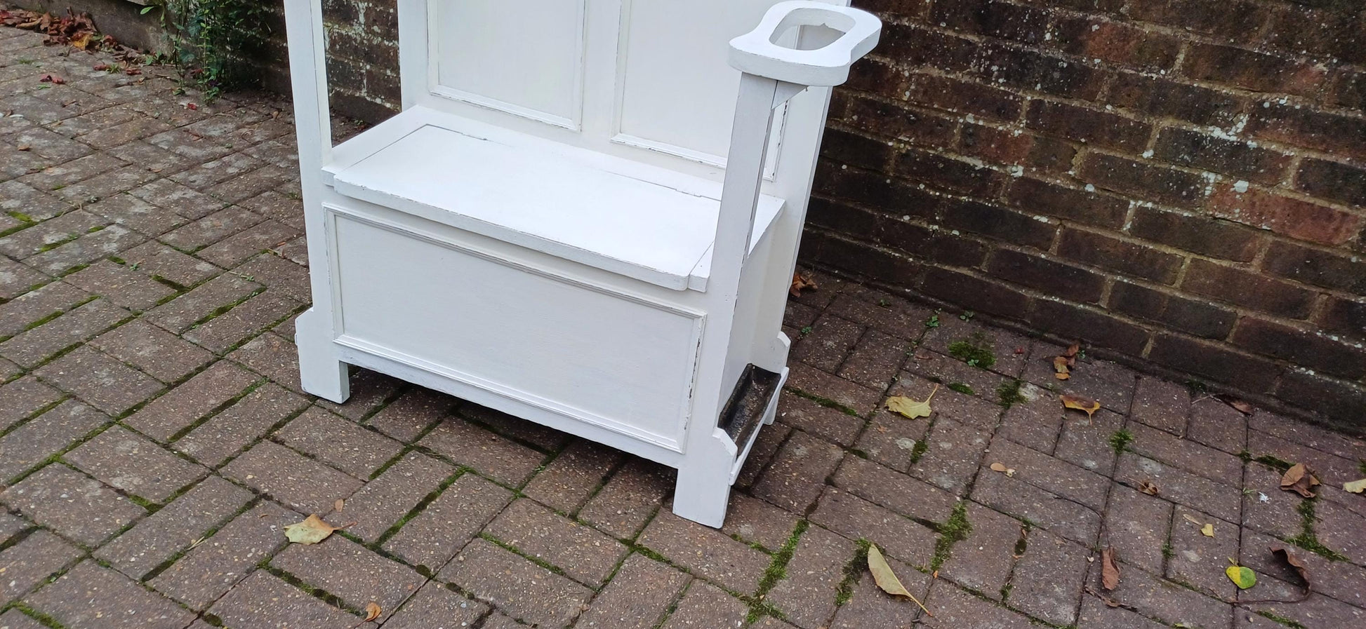 Vintage Retro Painted Mid Century Coat Stand with Farrow & Ball Finish Bevelled Mirror Built-In Storage Seat Umbrella Stand.