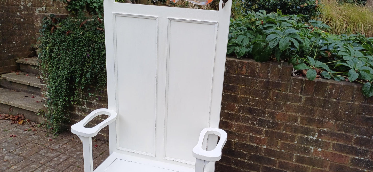 Vintage Retro Painted Mid Century Coat Stand with Farrow & Ball Finish Bevelled Mirror Built-In Storage Seat Umbrella Stand.