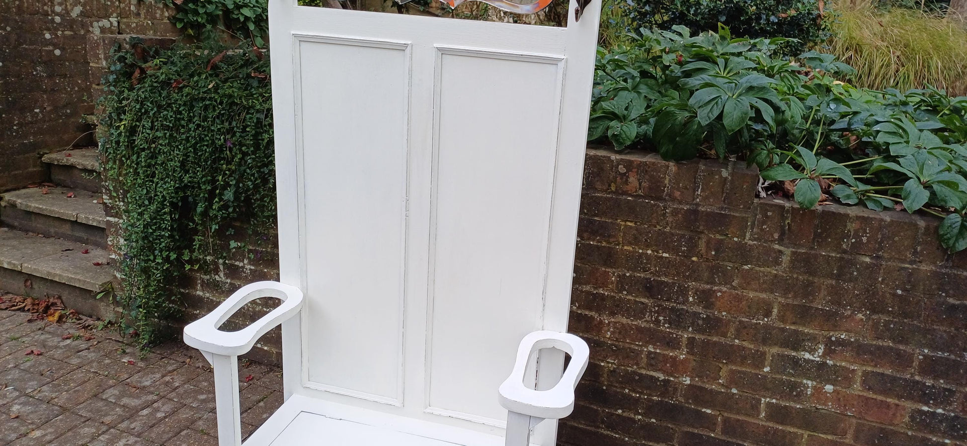 Vintage Retro Painted Mid Century Coat Stand with Farrow & Ball Finish Bevelled Mirror Built-In Storage Seat Umbrella Stand.