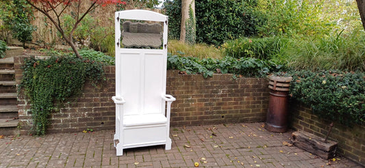 Vintage Retro Painted Mid Century Coat Stand with Farrow & Ball Finish Bevelled Mirror Built-In Storage Seat Umbrella Stand.