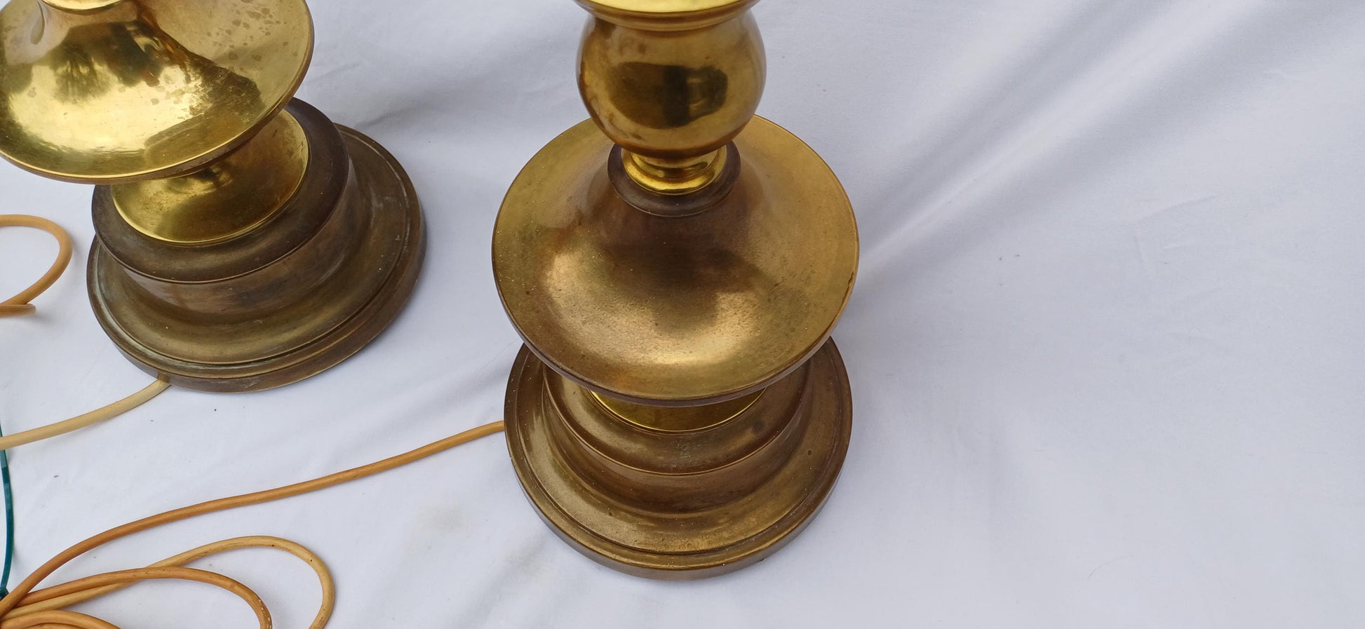 Huge Imposing Vintage pair of tall brass altar style candlestick holder lamp bases – 54cm tall
