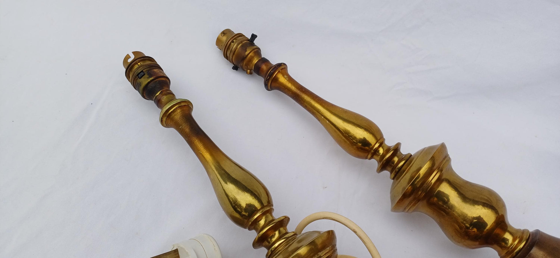 Huge Imposing Vintage pair of tall brass altar style candlestick holder lamp bases – 54cm tall