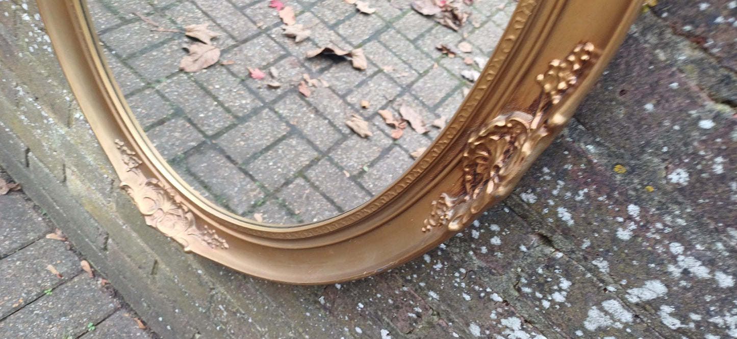 Striking Vintage 1980s Large Ornate Gold Composite Decorative Mirror – Retro Statement Piece