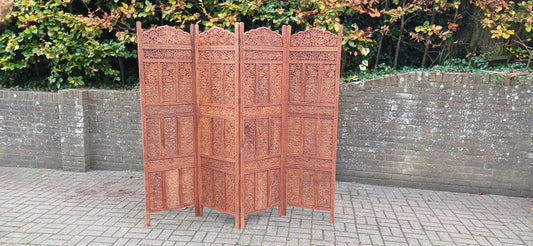 Huge Top Quality 70s/80s Carved Folding Screen Room Divide Grapevine & Middle Eastern Motif Heavy Vintage Room Divider FREE HAND DELIVERY