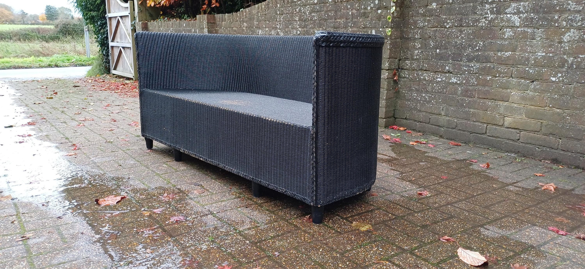 Huge Black Art Deco Heavyweight Lloyd Loom Settee Sofa Chaise – Vintage Daybed Elegance FREE HAND Delivery