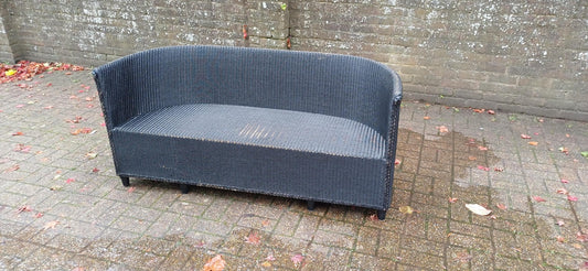 Huge Black Art Deco Heavyweight Lloyd Loom Settee Sofa Chaise – Vintage Daybed Elegance FREE HAND Delivery