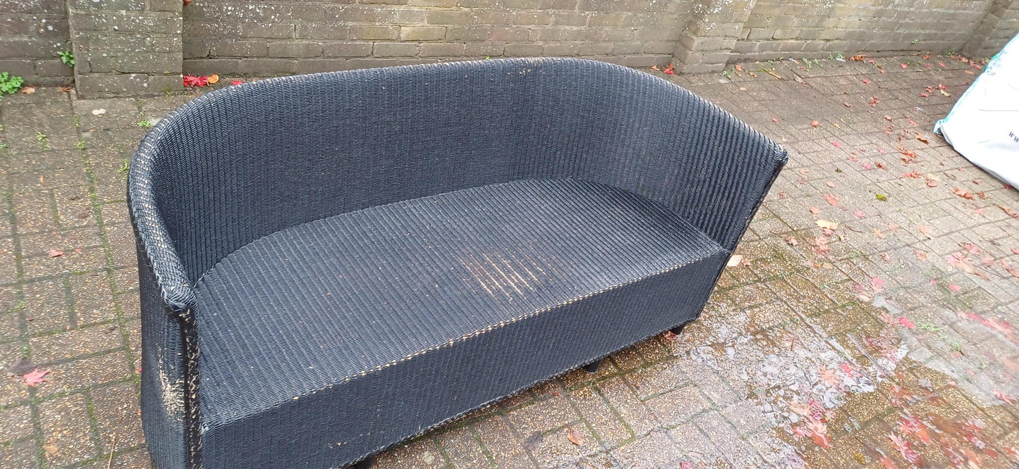 Huge Black Art Deco Heavyweight Lloyd Loom Settee Sofa Chaise – Vintage Daybed Elegance FREE HAND Delivery