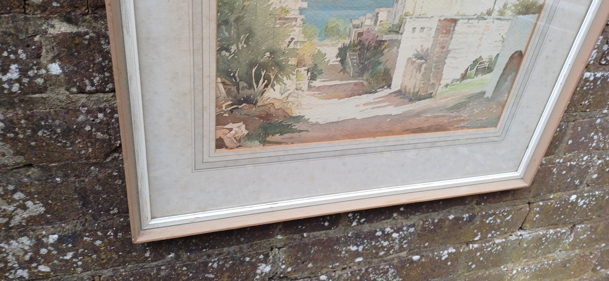 Original vintage water colour of a Mediterranean Village / Landscape scene, landscape watercolour