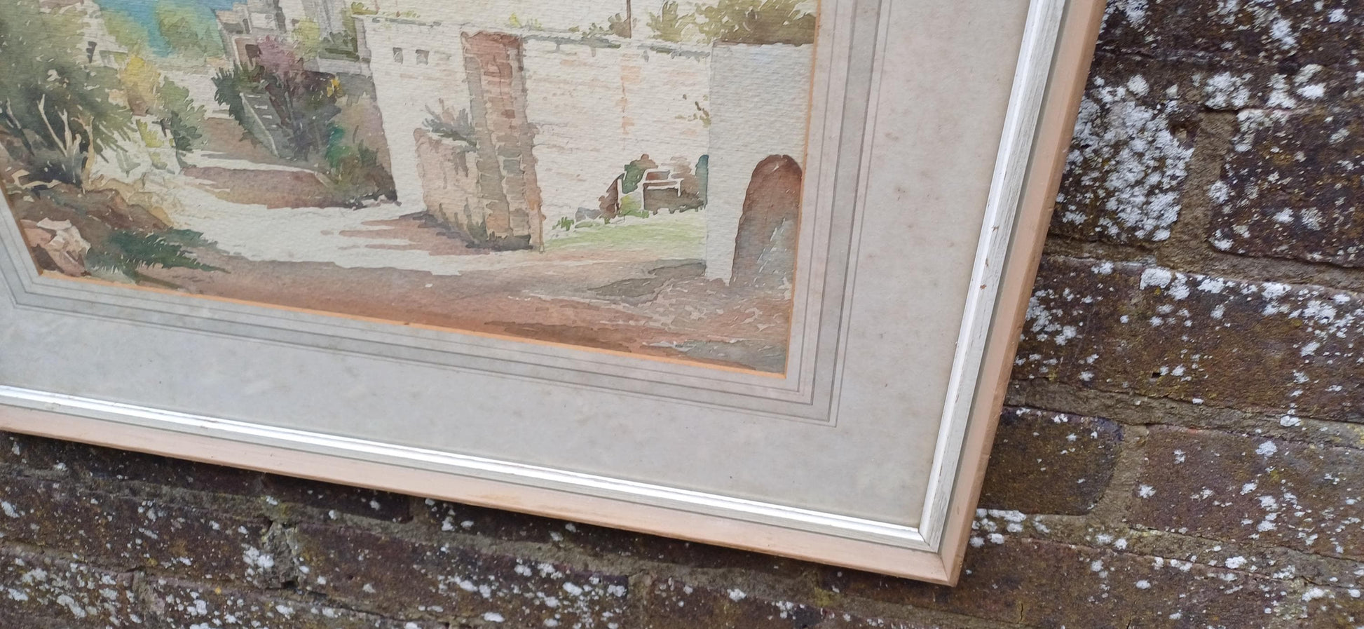 Original vintage water colour of a Mediterranean Village / Landscape scene, landscape watercolour