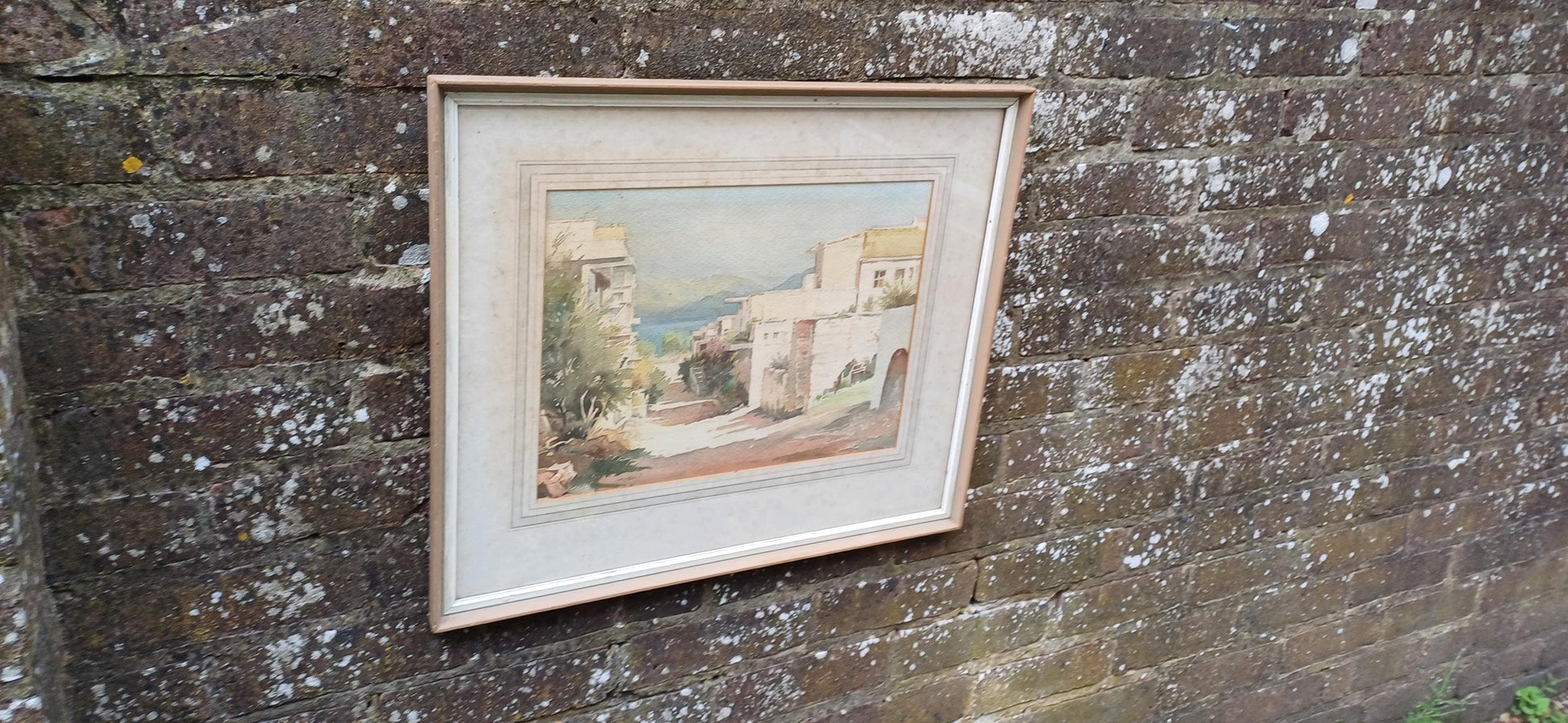 Original vintage water colour of a Mediterranean Village / Landscape scene, landscape watercolour