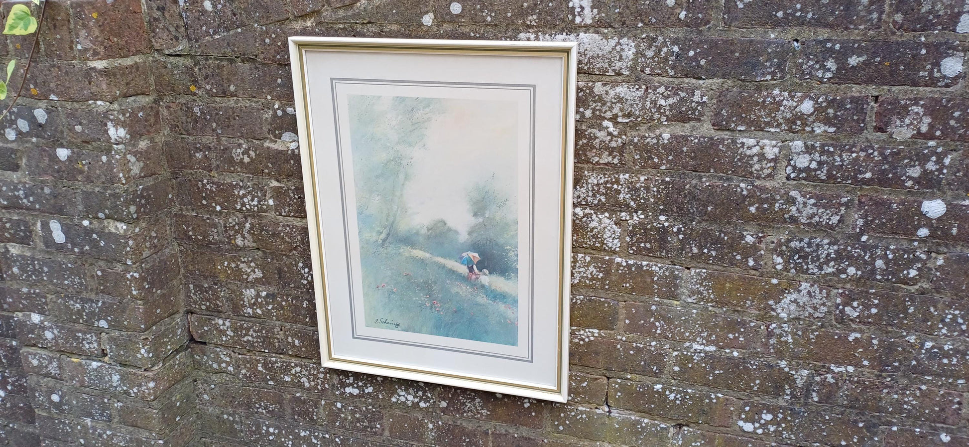 Spring Showers Print by Adolf Sehring, 1980s print in gorgeous vintage quality glazed frame (49.5cm x 60cm)