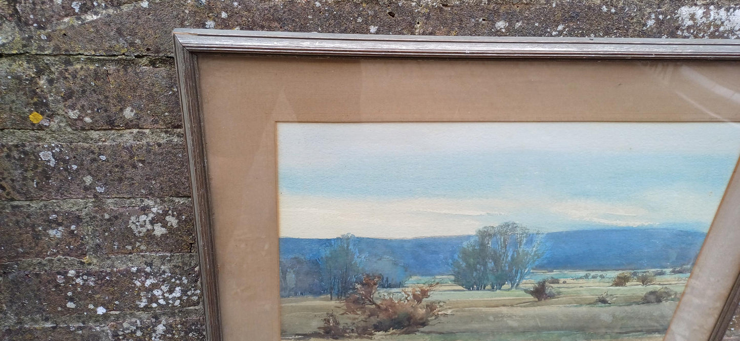 Early to Mid 1900s original water colour by Madeline Pothecary, possible Sussex or Kent. Framed in mid-century wooden glazed frame